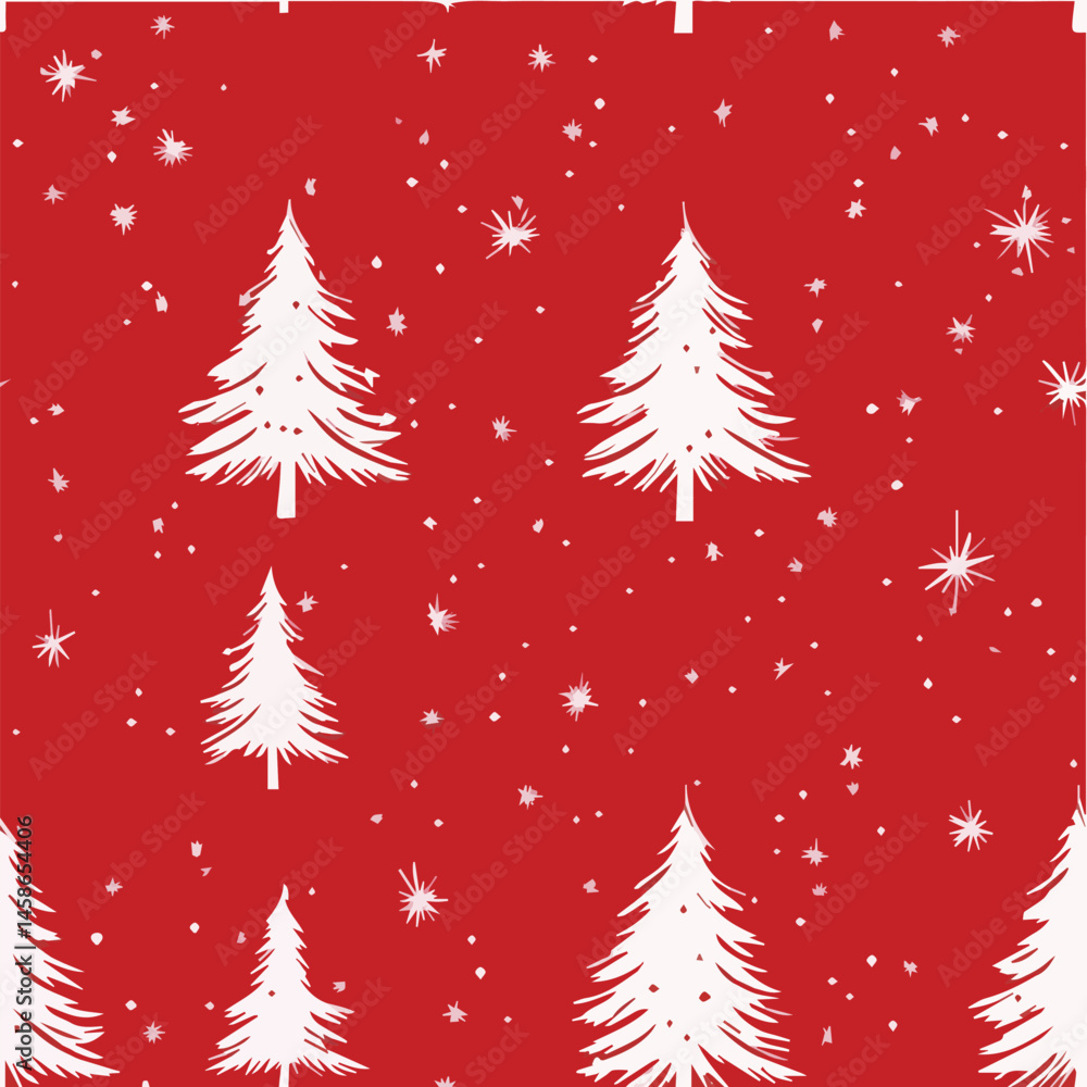 Obraz premium Vector of Christmas tree Seamless Patterns red background