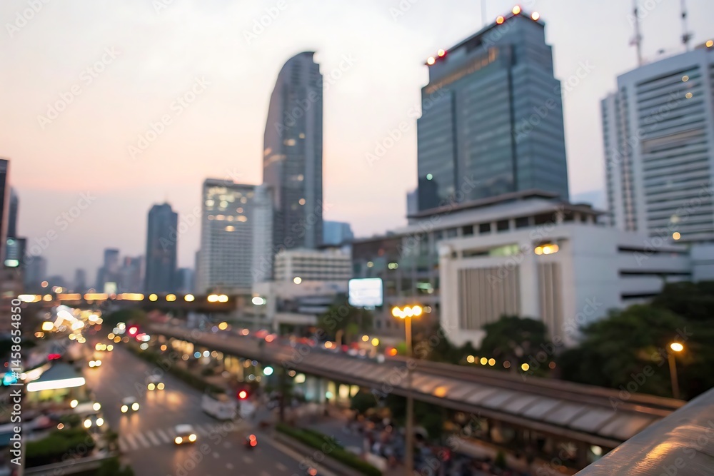 Obraz premium City traffic at dusk blurred background urban landscape modern architecture vibrant environment
