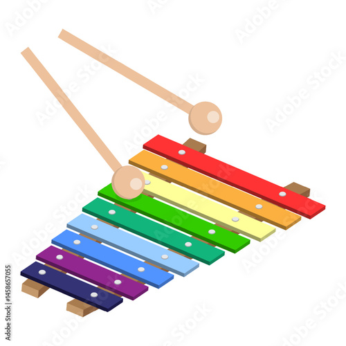 Colored xylophone. Children's musical instrument. Rainbow colors. Vector children's toy.