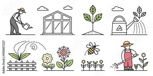 Vector icons set of a church with people illustration
