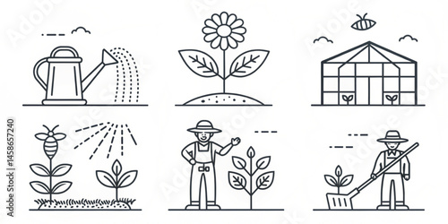 Vector icons set of a church with people illustration