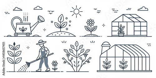 Vector icons set of a church with people illustration