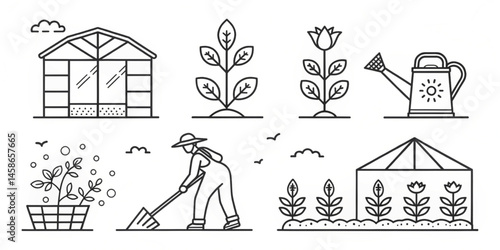 Vector icons set of a church with people illustration