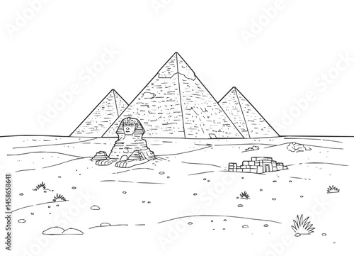 Pyramids Spink of giza coloring page drawing illustration for adult