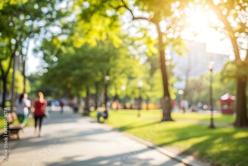 Wallpaper Mural Blur background park scene people walking nature sunlit greenery outdoor activity Torontodigital.ca