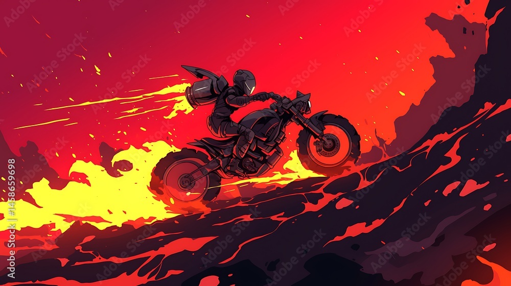 Fototapeta premium Motorcycle on lava landscape