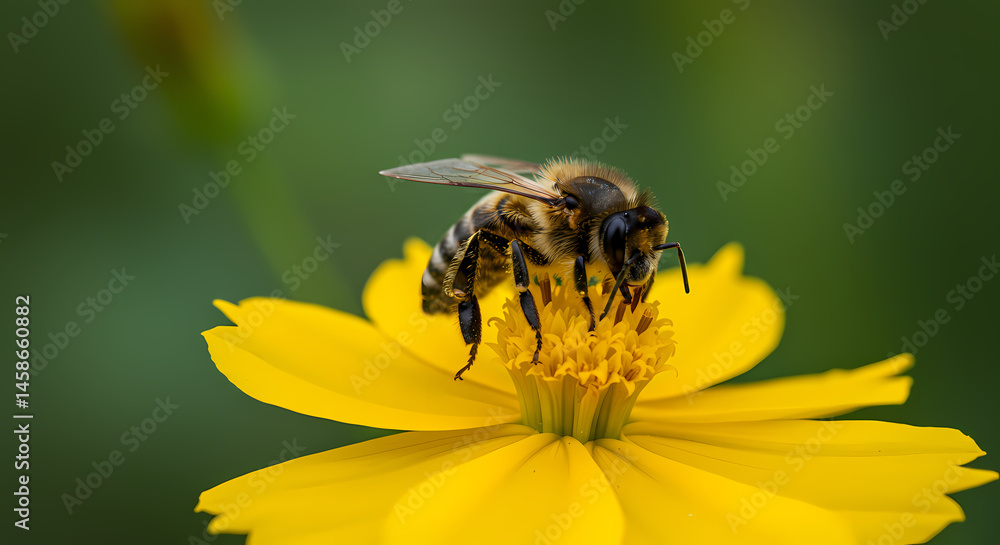Bee on Yellow Flower Macro Photography Bee on Yellow Flower Macro Photography