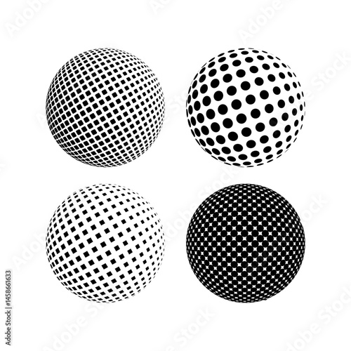 Set of black halftone dots backgrounds. Modern abstract background. Halftone dots in circle form. Round logo. Vector Eps