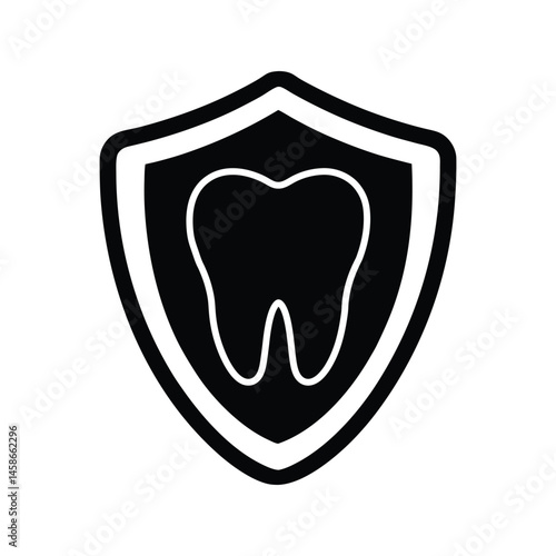 Silhouette art illustration of tooth under shield icon.eps