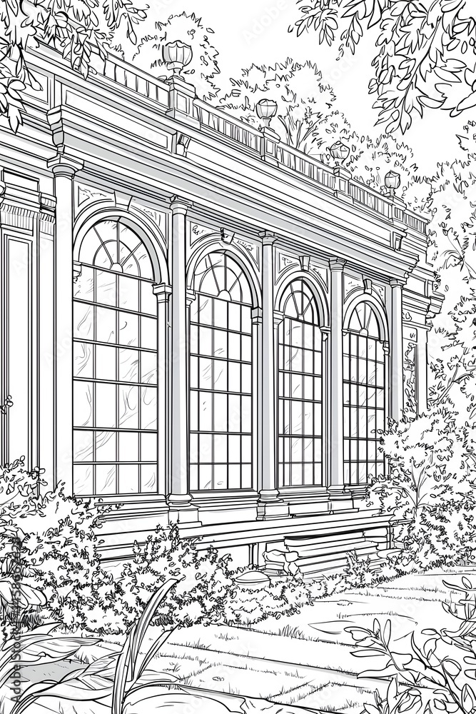 Fototapeta premium Detailed architectural outline of a garden pavilion Generative AI