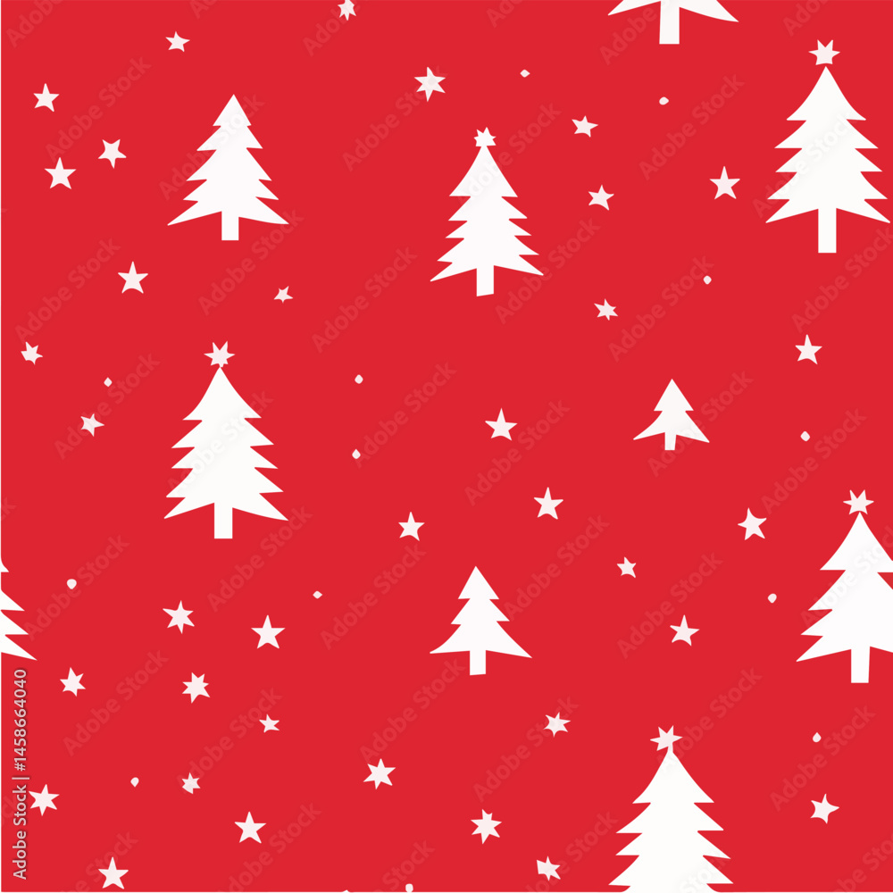 Obraz premium Vector of Christmas tree Seamless Patterns red background