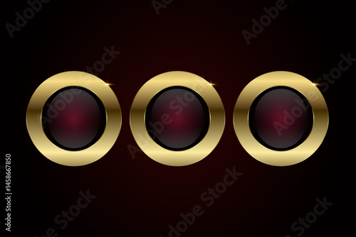 Set of three Luxury gold circle buttons, banner, web bar, vector design. Group of premium buttons element illustration design for web UI-UX