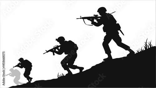 Soldiers Silhouettes Climbing Hill Military Action War Combat Army Battle Infantry Weapon Assault Stealth Mission