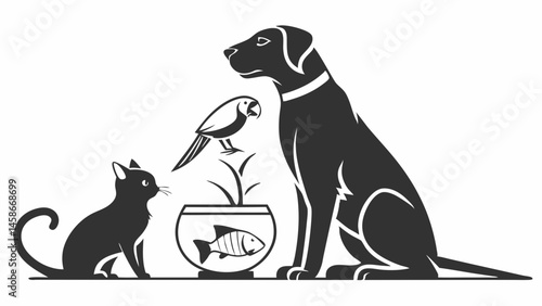 Cute Cat Dog Parrot Fish Adorable Pet Illustration Perfect for Vet Clinics Pet Shops Animal Lovers and Pet Adoption