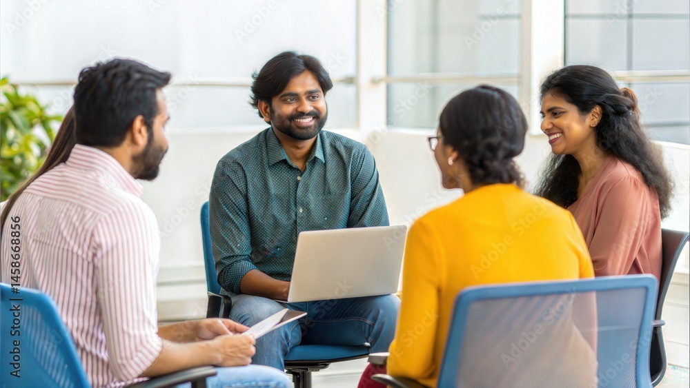 Indian Office Workers Sitting in Casual Brainstorming Circle
Indian Office Workers Sitting in Casual Brainstorming Circle
