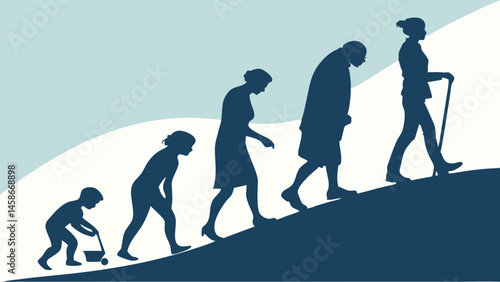 Life Stages Journey Child Toddler Adult Senior Elderly Aging Process Growth Development Cycle Timeline Illustration