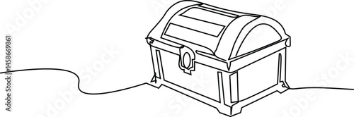 Treasure chest in single line art  Simple vector illustration, Open empty treasure chest one line continuous. Line art chest. Vector illustration