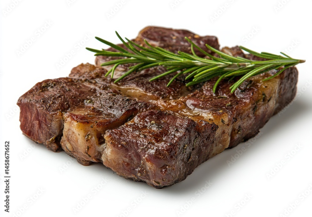 Grilled Pork Chop with Rosemary on White Background Grilled Pork Chop with Rosemary on White Background