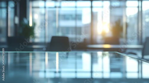 Wallpaper Mural A modern conference room with a sleek glass table and blurred reflections, exuding professionalism and sophistication. Torontodigital.ca