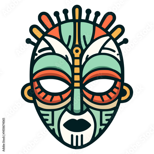 traditional african mask culture people flat color vector illustration template design