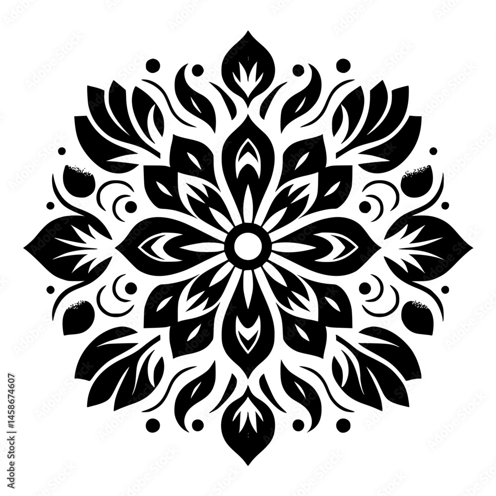 Fototapeta premium Elegant Black and White Floral Mandala Design, Vector Illustration, Isolated
