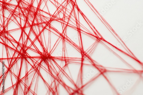 Intricate patterns of red thread creating a complex web of lines on a white background
