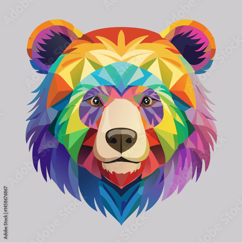 Vibrant Colorful Geometric Bear Illustration