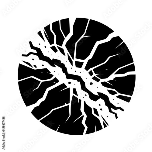 Broken Circle: Abstract Black and White Fracture Illustration
