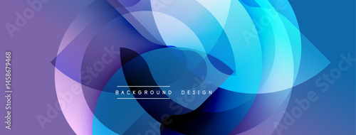 Abstract fluid shapes, vibrant blues, purples create dynamic background. Modern design suggests movement, energy, technology.