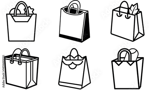 Grocery Shopping Bags Illustrations, Paper Bags, Eco-Friendly Shopping, Hand-drawn Designs
