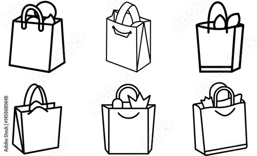 Grocery Shopping Bags Illustrations, Paper Bags, Eco-Friendly Shopping, Hand-drawn Designs