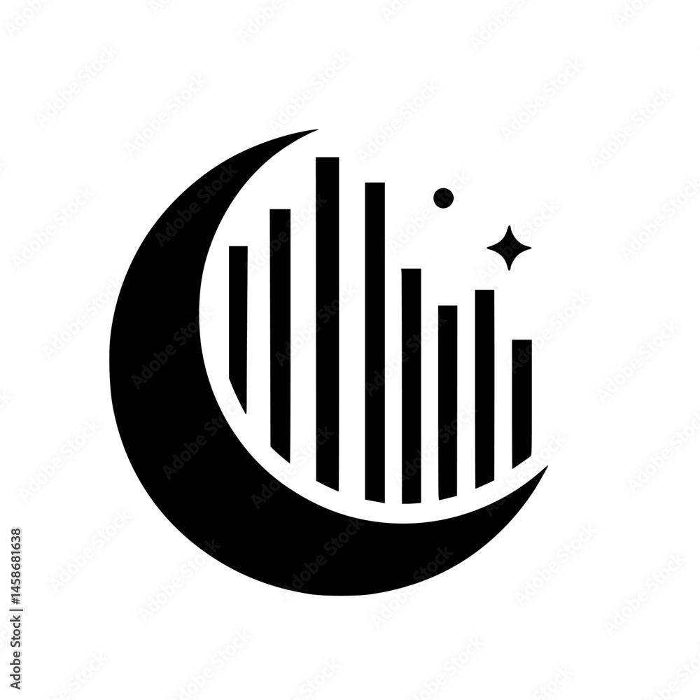 Obraz premium Crescent Moon Cityscape Logo: Minimalist Black & White Design