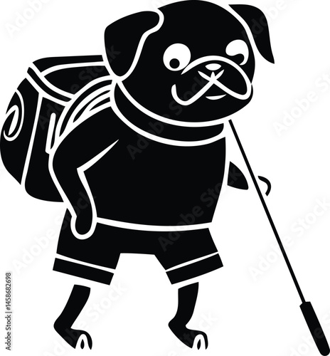 Vintage quality Hiking Dog silhouette vector art, Cute Hiking Dog isolated line art vector illustration, Hiking Dog vector graphics resource design