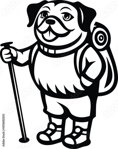 Vintage quality Hiking Dog silhouette vector art, Cute Hiking Dog isolated line art vector illustration, Hiking Dog vector graphics resource design