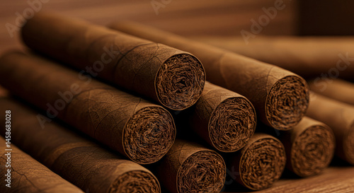 Wallpaper Mural Close up Of Stacked Brown Cigars On Dark Wooden Surface Torontodigital.ca