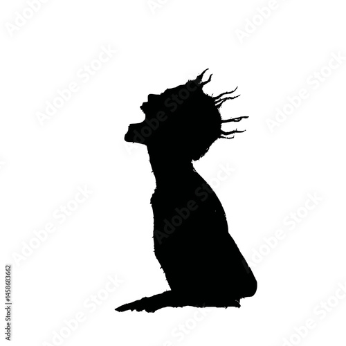 Solid black silhouette of a banshee wailing, Vector Graphic