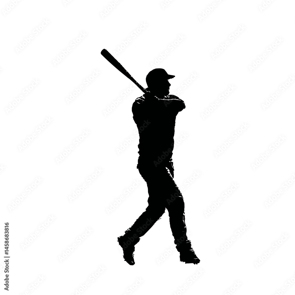 Solid black silhouette of a baseball player batting, Vector Graphic Solid black silhouette of a baseball player batting, Vector Graphic