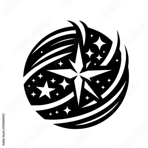 Black & White Celestial Starburst Emblem, Minimalist Design