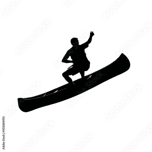 Solid black silhouette of a canoeist gliding, Vector Graphic