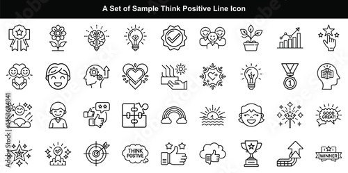 Think Positive Icon Vector Set, Optimism Hope Growth Graphics