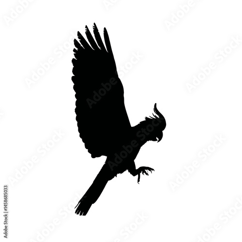 Solid black silhouette of a cockatoo playful, Vector Graphic
