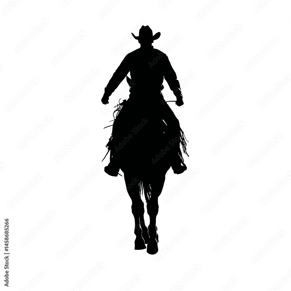 Fototapeta premium Solid black silhouette of a cowboy riding, Vector Graphic