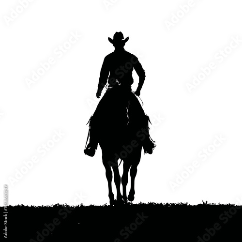 Solid black silhouette of a cowboy riding, Vector Graphic