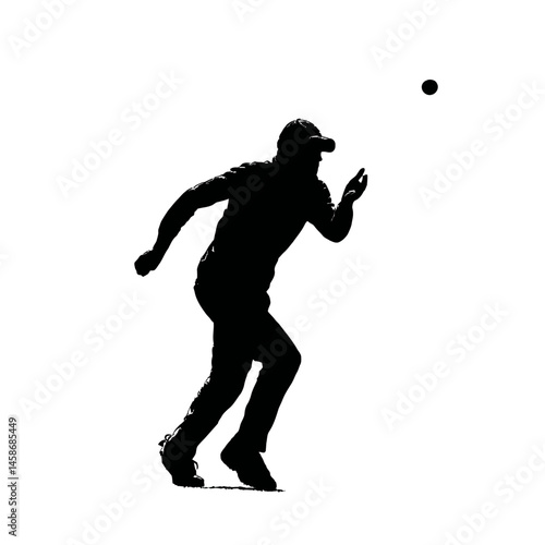 Solid black silhouette of a cricketer bowling, Vector Graphic