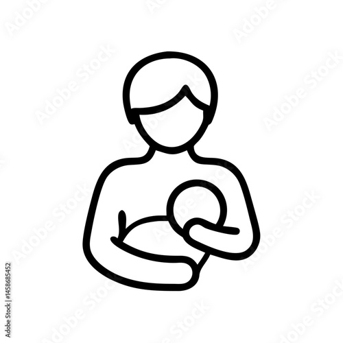 Minimalist icon of a mother holding and breastfeeding her baby, representing parenting, bonding, and infant nutrition.
