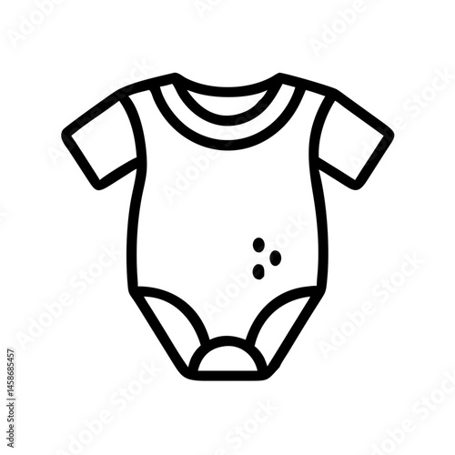 Line drawing of a baby onesie or bodysuit, representing infant clothing, baby care essentials, and comfortable everyday wear.
