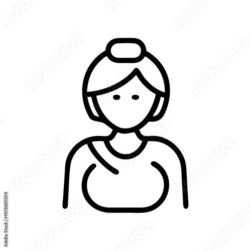Simple black and white line icon of a woman in medical attire, symbolizing a midwife, maternity nurse, or pregnancy care provider.
