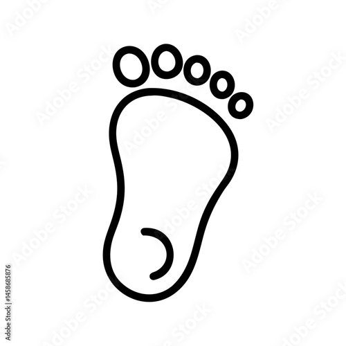Simple black and white line icon of a baby foot, often used to represent birth, newborn identity, or maternity care.
