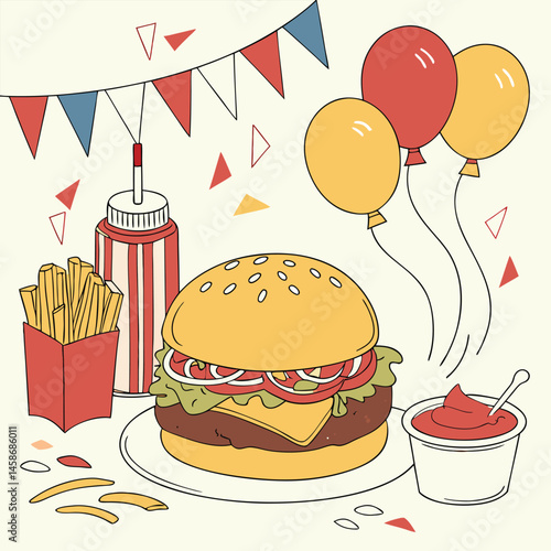 National Hamburger Day Poster with Burger and Balloons