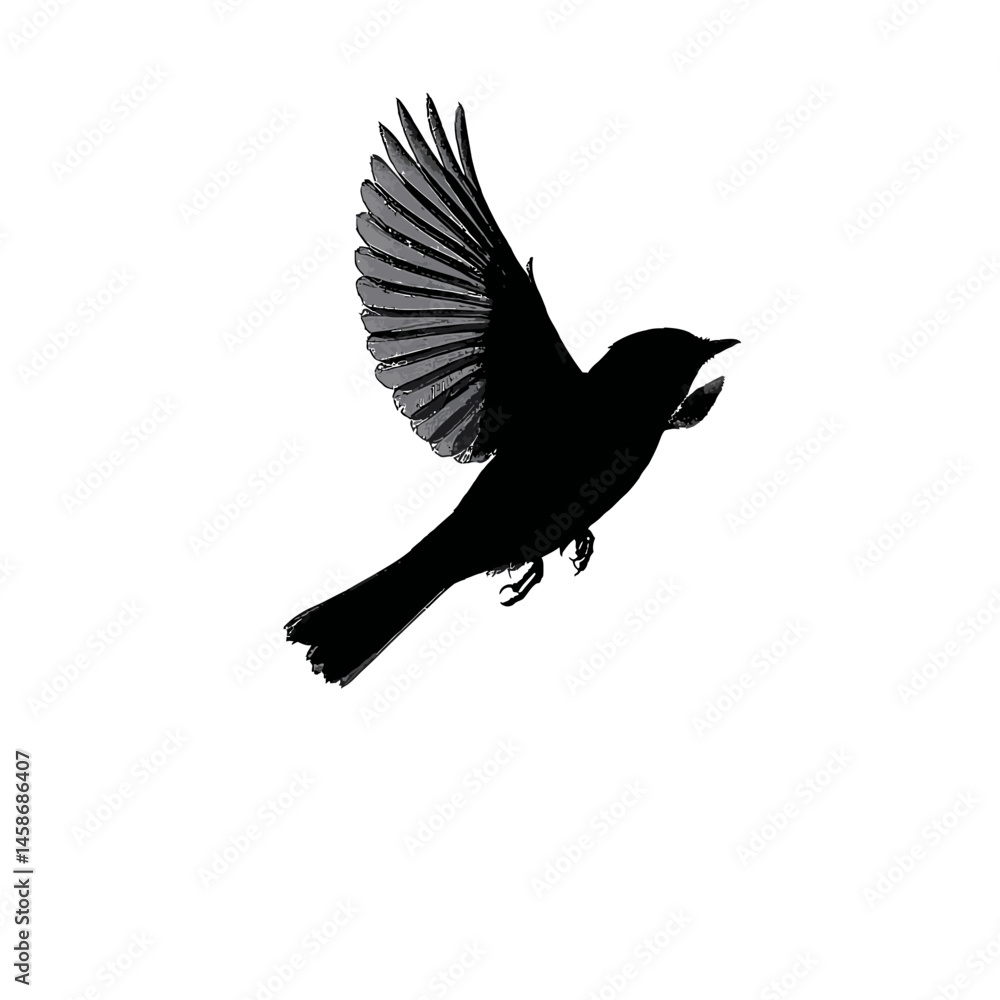 Fototapeta premium Solid black silhouette of a flycatcher darting, Vector Graphic